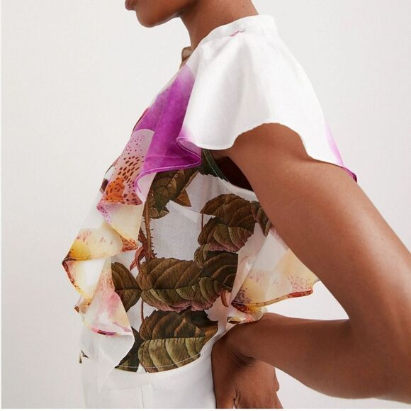 Desigual M. Christian Lacroix Floral Flutter Sleeve Top Sz S - Picture 4 of 12
